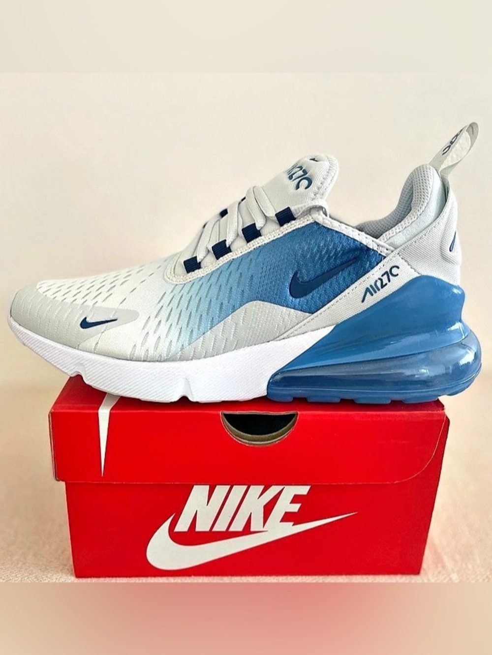 Nike Air Max 270 Off White/Court Blue 943345-125 Unisex NEW
